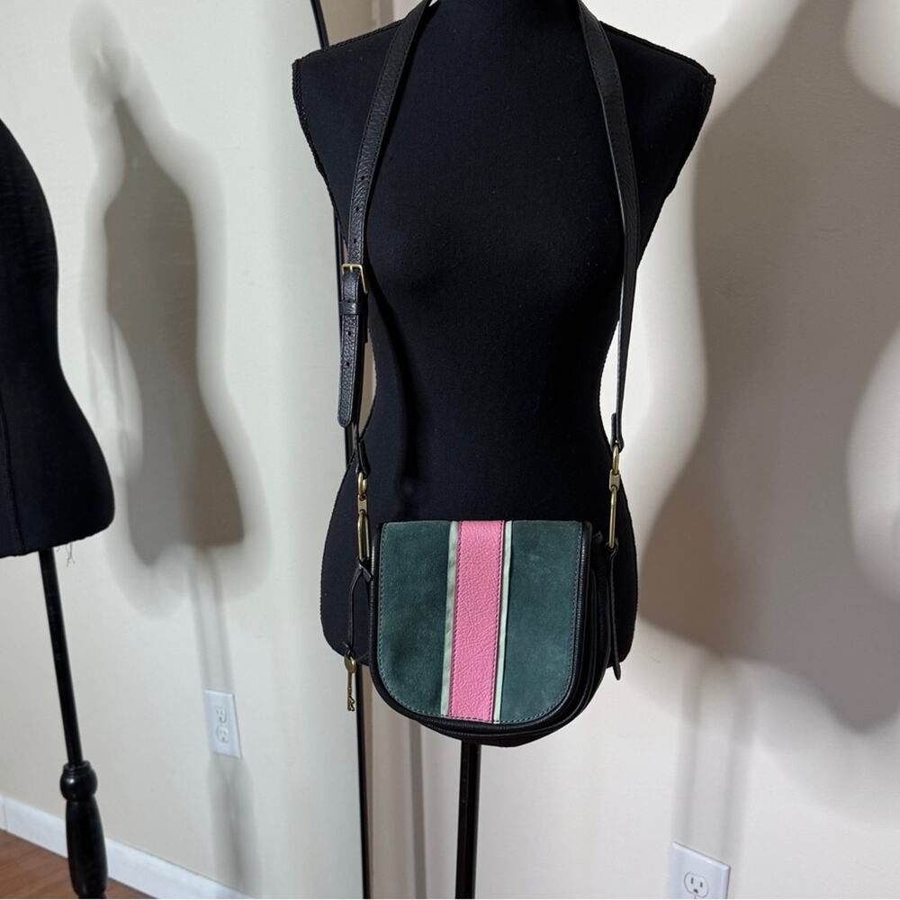 Fossil Rumi Stripe  Alpine Green Crossbody Handbag Black Green
